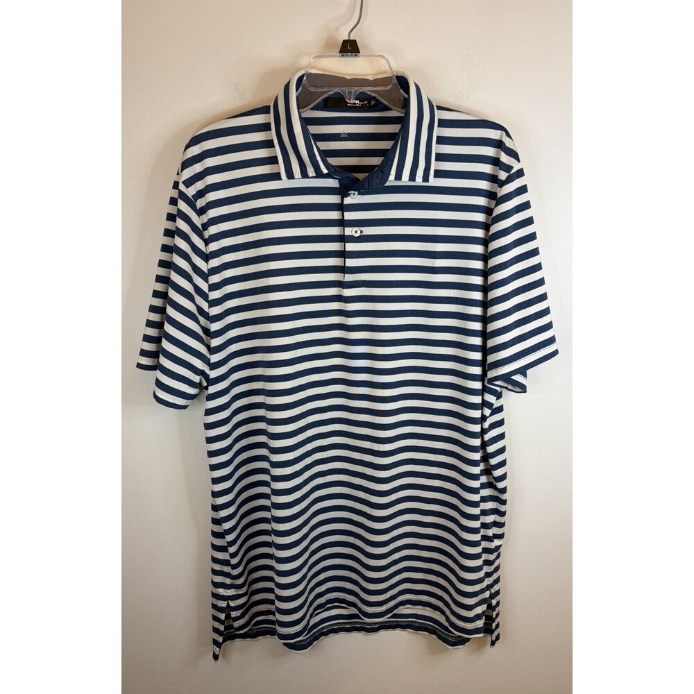 RLX RALPH LAUREN Blue White Striped Performance SS Golf Polo Men's Large Wicking